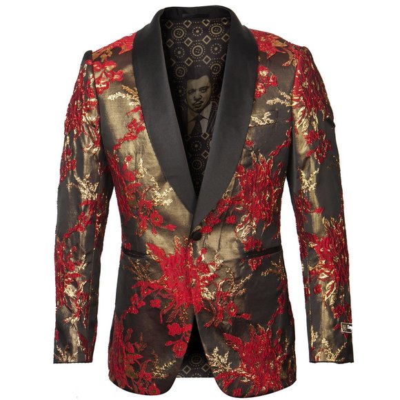 Empire™ (TV Series) Floral Design Shawl Collar Blazer, Golden w/ Floral Red